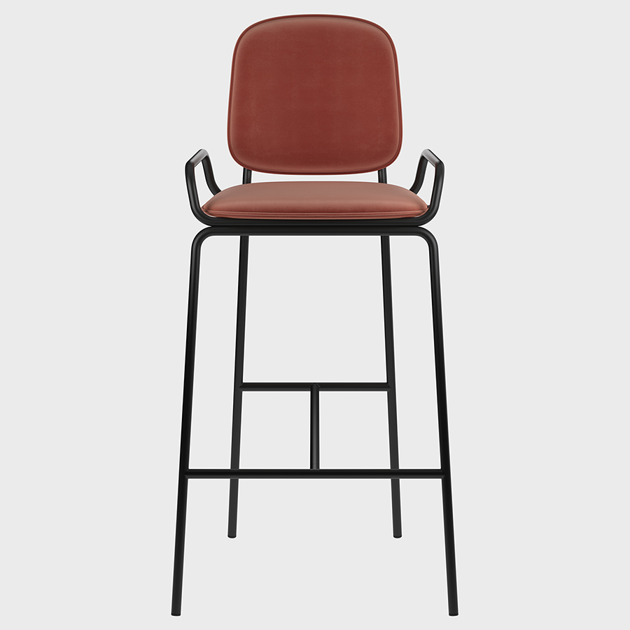 Стул барный Ror, 2 Frame, велюр, черный/темно-красный