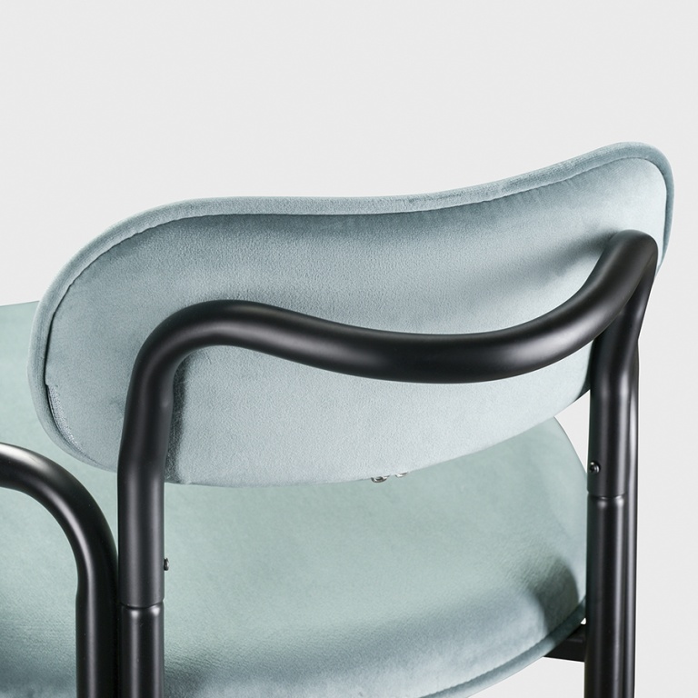 Стул барный Ror, Round, велюр, черный/светло-бирюзовый